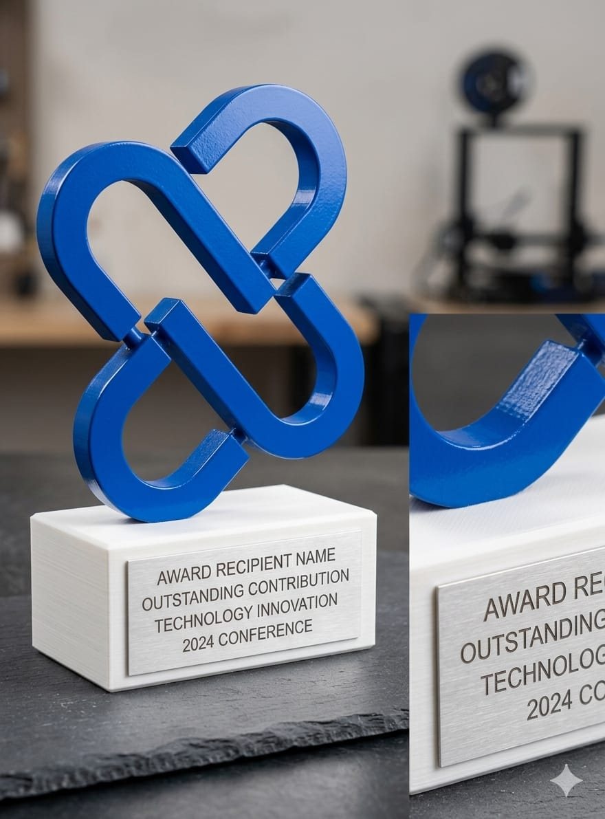 Imagen de referencia generada con inteligencia artificial de un trofeo azul